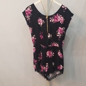 Black romper with pink rose detail